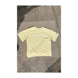 Champion Top Women Size Small Pale Yellow Graphic Logo Short Sleeve Tee Shirt